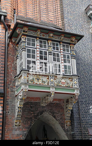 Fenêtre en saillie de l'Hôtel de Ville, Lubeck, Allemagne Banque D'Images