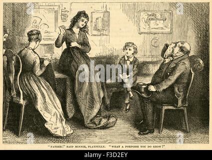 Illustration de 1872 édition de Charles Dickens, David Copperfield. "Père !" dit Minnie, espièglerie. 'Qu'un marsouin vous n'grandir !' Banque D'Images