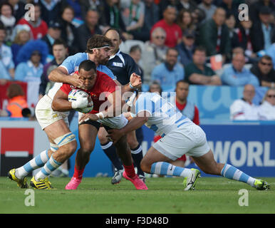 Leicester, Royaume-Uni. 4ème Oct, 2015. Leicester, UK - le 04 octobre : Tonga's David Halaifonua durant la Coupe du Monde de Rugby Bassin C jouer entre l'Argentine et Tsonga à King Power Stadium, à Leicester, Royaume-Uni. L'Argentine va à l'encontre de Tsonga 45-16.Crédit : Andrew Patron/Zuma/Patron © Andrew fil fil ZUMA/Alamy Live News Banque D'Images