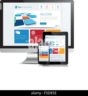 Cette image est un fichier vectoriel représentant un smartphone et une tablette avec un responsive design site web. Illustration de Vecteur