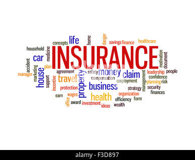 Protection d'assurance texte concept info arrangement nuage de mots Banque D'Images
