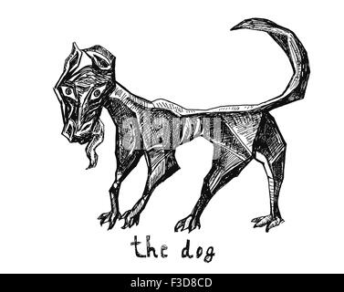 Vector hand drawn croquis d'un chien dans un style abstrait. Illustration de Vecteur