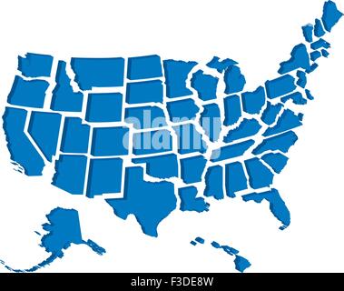Fichier vectoriel très détaillé de tous les 50 états en 3d. Chaque état est regroupés et étiquetés individuellement dans la palette Calques. Illustration de Vecteur