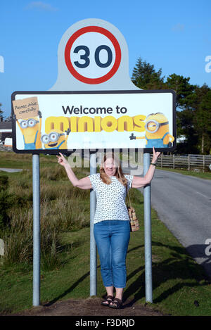 Conseil Local de vouloir supprimer larbins signer le formulaire à l'extérieur du village de larbins Bodmin Moor devon, parce que les touristes des signes de dommages Banque D'Images