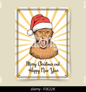 Sketch singe dans Santa's hat en style vintage, vector poster Illustration de Vecteur
