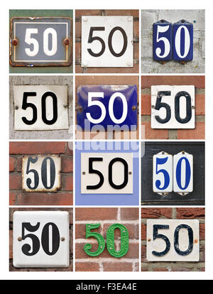 Numéro 50 - Collage de Cinquante numéros de maison Banque D'Images