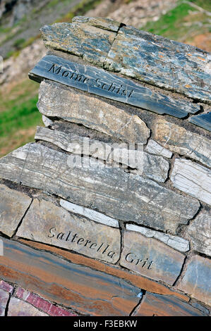 Les différentes couches de roches, une partie de l'Knockan Knockan Crag Puzzle à la réserve naturelle nationale, Highlands, Scotland Banque D'Images