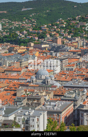 Trieste Italie centre aérien, une vue aérienne de la zone centrale de Trieste, le Borgo Teresiano. Banque D'Images