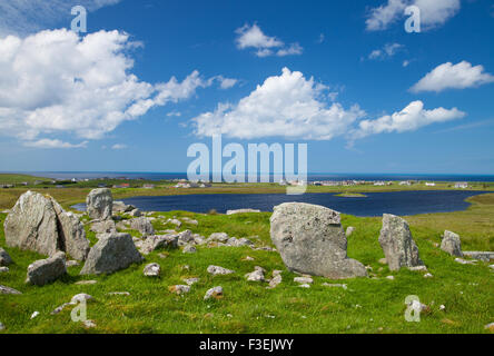 Steinacleit Cairn et Stone Circle près de Shader sur l'île de Lewis, Hébrides extérieures, en Écosse. Banque D'Images