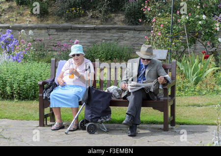 Couple assis sur un banc dans un parc Banque D'Images