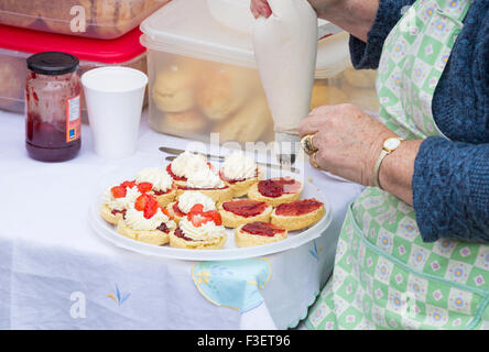 Les membres de l'Institut féminin de faire des gâteaux et des scones sur l'étal pour vendre avec un plateau au Festival de l'économie. UK Banque D'Images