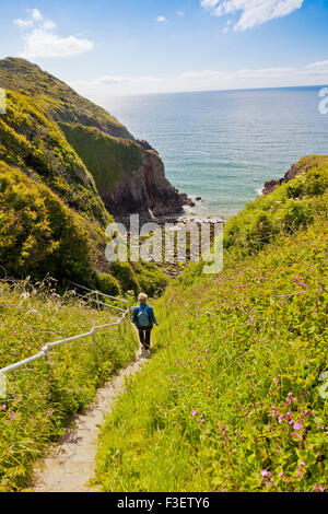 Les mesures spectaculaires qui donnent accès à Skrinkle Haven dans le Parc National de Pembrokeshire Coast, Pays de Galles, Royaume-Uni Banque D'Images