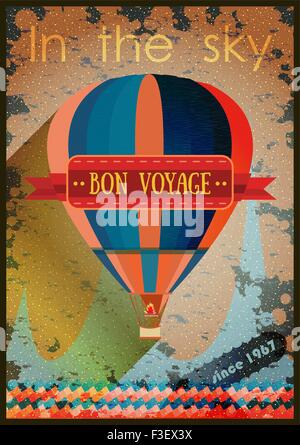Vintage hot air balloon dans le ciel. Vector background pour carte de vœux. Modèle d'affiche Illustration de Vecteur
