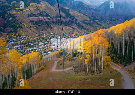 Feuille d'automne dans la région de Telluride, Colorado dispays vu depuis une gondole Banque D'Images