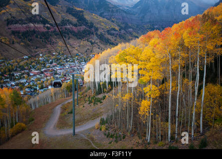 Feuille d'automne dans la région de Telluride, Colorado dispays vu depuis une gondole Banque D'Images