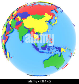 Carte politique de l'Asie du sud-est avec les pays en quatre couleurs, isolé sur fond blanc. Banque D'Images