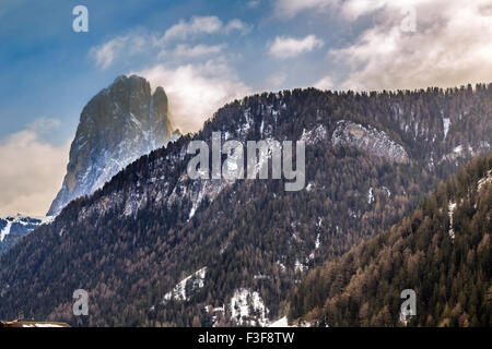 Dolomites recouvert de neige blanc et vert les conifères en Italie Banque D'Images