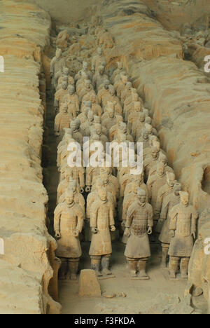 Des statues de guerriers en terre cuite dans la fosse 1 de l'armée de terre cuite ; ; ; ; dynastie des Qin Xian Chine Banque D'Images