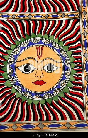 Peinture de Madhubani Dieu Soleil Banque D'Images