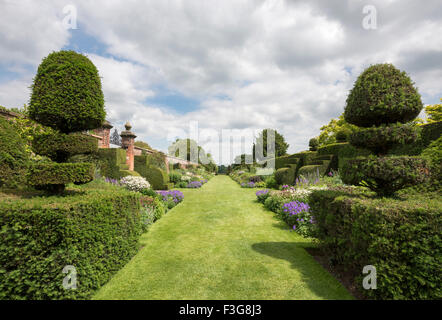 Frontières herbacées célèbre à Arley Hall dans Cheshire avec début de l'été de la plantation. Banque D'Images