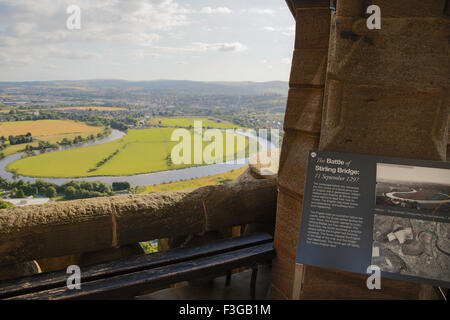 La bataille de Stirling Bridge entouré par la rivière Forth et Stirling vue du National Wallace Monument, Stirling en Ecosse Banque D'Images