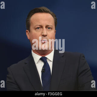 Manchester, UK. 7 octobre, 2015. Mp David Cameron, premier ministre conservateur Conference 2015, Manchester Central Manchester, Angleterre 07 octobre 2015 traite de la Conférence 2015 du Parti conservateur à Manchester, Manchester Central Allstar Crédit : photo library/Alamy Live News Banque D'Images