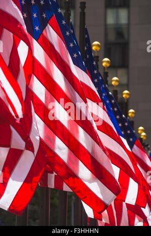 Rangée de drapeaux américains, close-up, New York, USA Banque D'Images