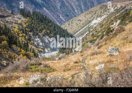 Le panorama de paysage de montagne dans la gorge Ala-Archa journée d'été, le Kirghizistan. Banque D'Images