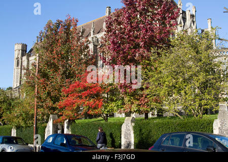 Wimbledon London,UK. 8 octobre 2015. Les feuilles commencent à changer leur couleur en face de l'église Sacré-Cœur à Wimbledon avec l'arrivée de l'automne : Crédit amer ghazzal/Alamy Live News Banque D'Images