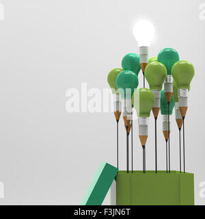 Idée de dessin crayon et concept de l'ampoule à l'extérieur de la boîte aussi créatifs et concept de leadership Banque D'Images
