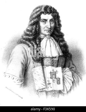 DENIS PAPIN (1647-1712) Physicien français avec un diagramme de son équipe "autoclave" une forme précoce de la machine à vapeur Banque D'Images