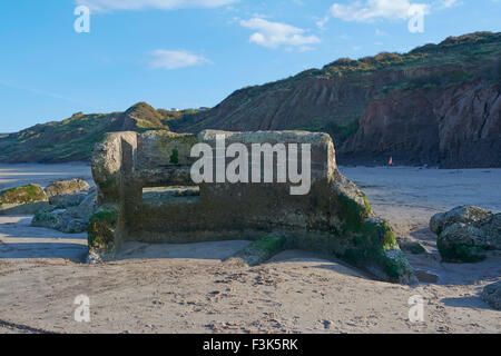 WW2 défenses de la mer sur la plage de Speeton Sands - North Yorkshire, England, UK Banque D'Images