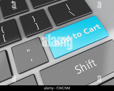 Moteur de rendu 3d image. Clavier de l'ordinateur avec bouton Ajouter au panier. Concept d'achat en ligne. Banque D'Images
