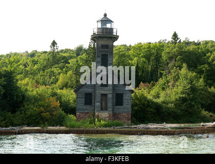 Phare en bois sur Grand Island de la péninsule supérieure du Michigan Banque D'Images