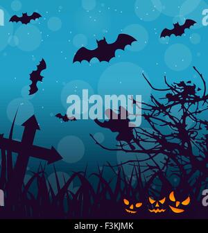 Arrière-plan de plein air Halloween Citrouilles effrayantes avec Illustration de Vecteur