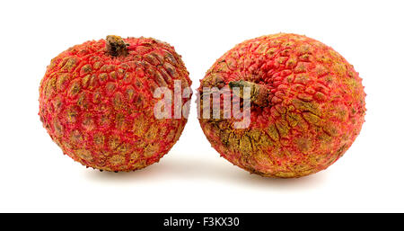 Deux fruits litchi isolated on white Banque D'Images