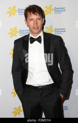 Sydney, Australie. 9 octobre 2015. La chanteuse et juge de X Factor James Blunt arrive sur le tapis rouge au Cancer Council Australia's émeraudes & Ivy à Sydney Town Hall. Crédit : Richard Milnes/Alamy Live News Banque D'Images