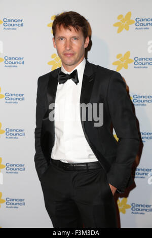 Sydney, Australie. 9 octobre 2015. La chanteuse et juge de X Factor James Blunt arrive sur le tapis rouge au Cancer Council Australia's émeraudes & Ivy à Sydney Town Hall. Crédit : Richard Milnes/Alamy Live News Banque D'Images