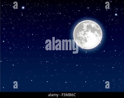 Pleine lune et ciel étoilé Illustration de Vecteur