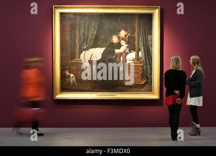 Leipzig, Allemagne. 9 octobre, 2015. Deux dames regarder la peinture de Paul Delaroche 'Die Soehne Eduards IV" (lt : le fils d'Édouard IV) dans le Museum der bildenen Kuenste à Leipzig, Allemagne, 9 octobre 2015. L'exposition 'Eugene Delacroix et Paul Delaroche. L'histoire comme Sensation" présente le travail de deux peintres français du xixe siècle à partir du 11 octobre 2015 au 17 janvier 2016. Photo : JAN WOITAS/dpa/Alamy Live News Banque D'Images