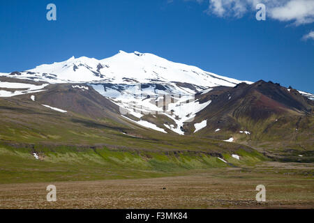 Snaefellsjokull calotte glaciaire de Snaefellsjokull Parc National. Péninsule de snæfellsnes, Vesturland, Islande. Banque D'Images