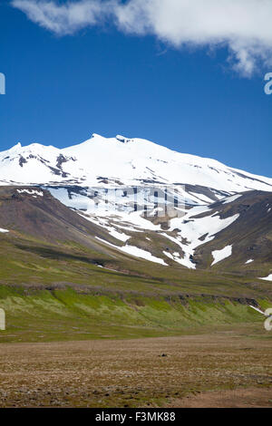 Snaefellsjokull calotte glaciaire de Snaefellsjokull Parc National. Péninsule de snæfellsnes, Vesturland, Islande. Banque D'Images