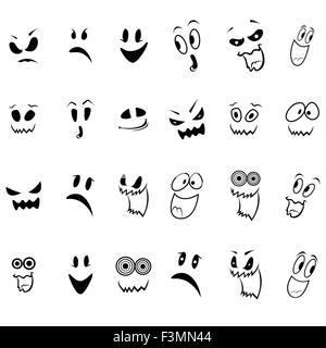 Ensemble de vingt quatre visages fantômes contours avec divers caractères isolé sur un fond blanc, cartoon Halloween vector illustr Illustration de Vecteur