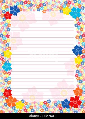 Le bloc-notes en blanc dans des tons de rose avec des lignes parallèles et multicolore floral frame avec fleurs, vector illustration Illustration de Vecteur