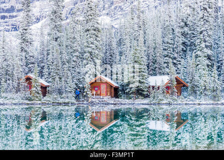 Cabines, lac O'Hara, le parc national Yoho, Colombie-Britannique, Canada