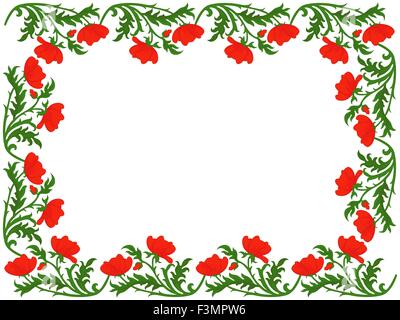 Carte de vœux placés autour du périmètre d'un ornement floral avec red poppies, dessin à la main vector illustration Illustration de Vecteur