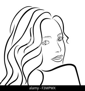 Résumé contours femme demi-tour portrait, noir sur blanc dessin illustration vectorielle Illustration de Vecteur