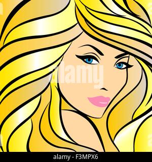 Résumé portrait femme demi-tour avec les cheveux jaune vif et coloré, dessin à la main les images vectorielles Illustration de Vecteur