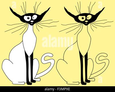 Deux chats caricature sont assis, l'esquisse vector illustration Illustration de Vecteur
