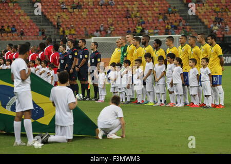 Manaus, Brésil. 09Th Oct, 2015. Lancement du match amical entre la sélection olympique du Brésil et de la sélection de la République dominicaine, s'est tenue à l'Amazon Arena. (Photo : Danilo Mello/Foto Amazonas) Lance da partida amistosa entre a Seleção Olímpica do Brasil e une Seleção da República Dominicana, realizado na Arena Amazônica. (Foto : Danilo Mello/Foto Amazonas) Credit : Danilo Mello/Alamy Live News Banque D'Images